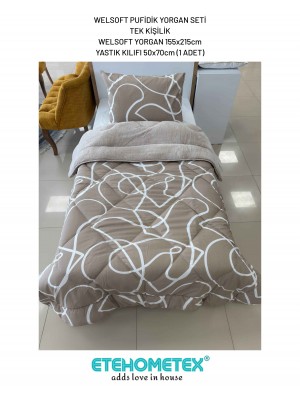 ETE HOMETEX TEK KİŞİLİK LÜX WELSOFT YORGAN SETİ MİX BEJ 8696474232093